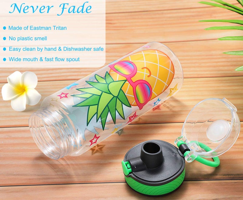 Home Tune HomTune Cute Water Bottle for School Kids Girls, BPA FREE Tritan & Leak Proof & Easy Clean & Carry Handle, 23oz/ 680ml - Pineapple - Image 2